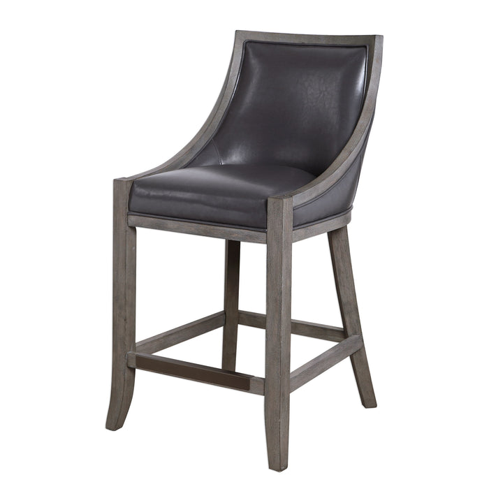 Elowen - Leather Counter Stool - Black