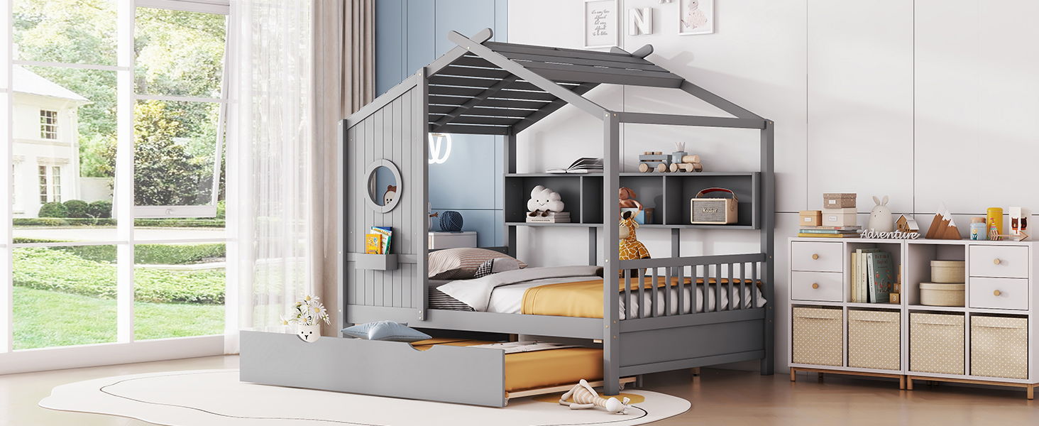 Modern Design House Bed With Storage Shelf