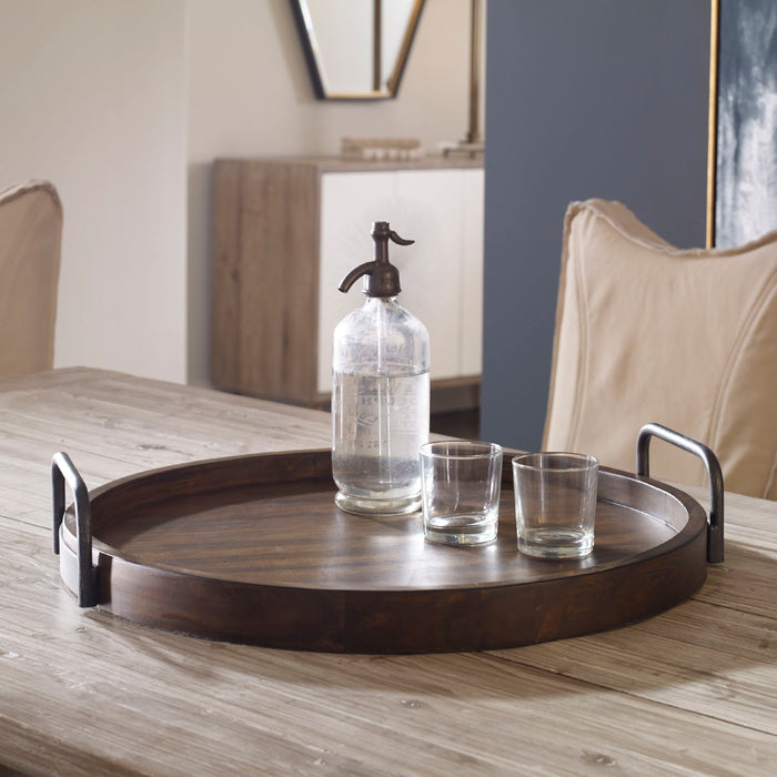 Reine - Round Wooden Tray - Dark Brown