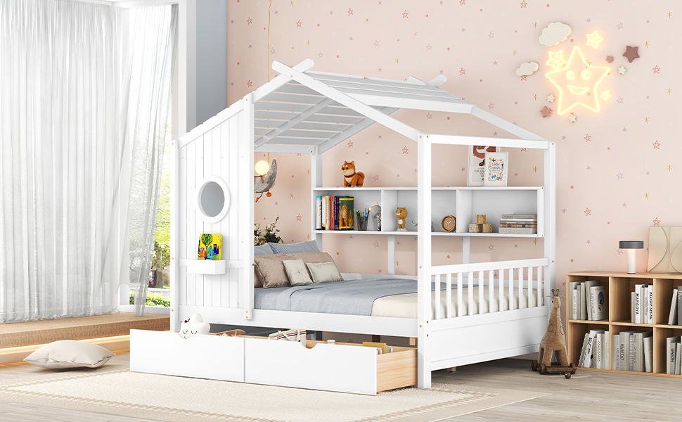 Modern Design House Bed With Storage Shelf