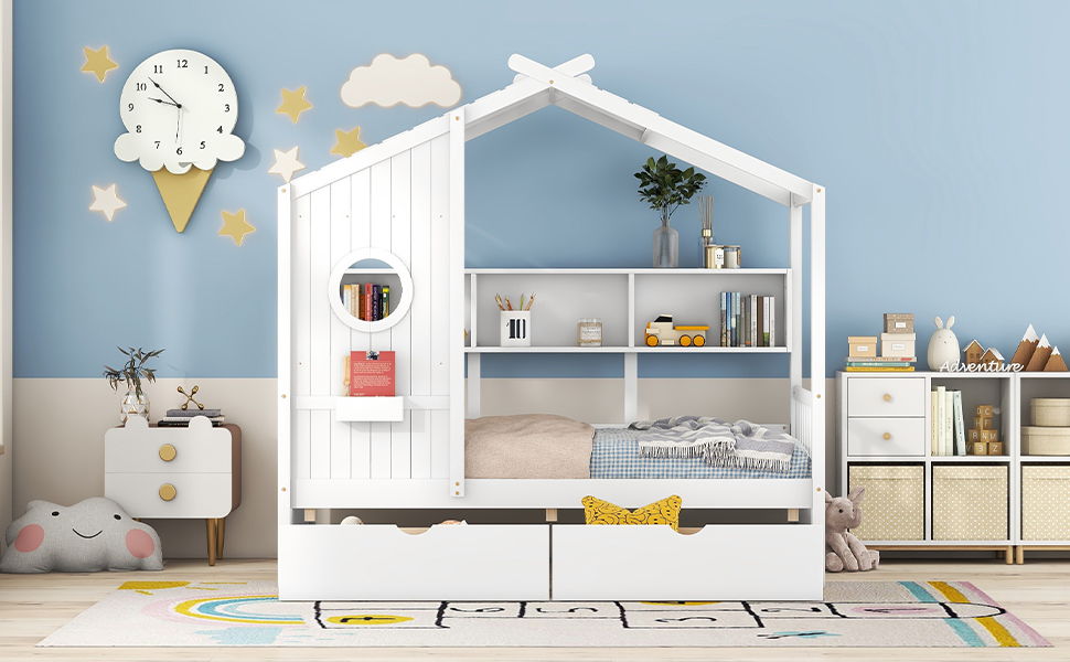 Modern Design House Bed With Storage Shelf