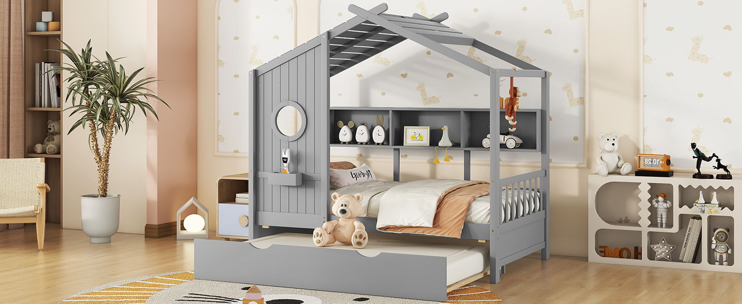 Modern Design House Bed With Storage Shelf