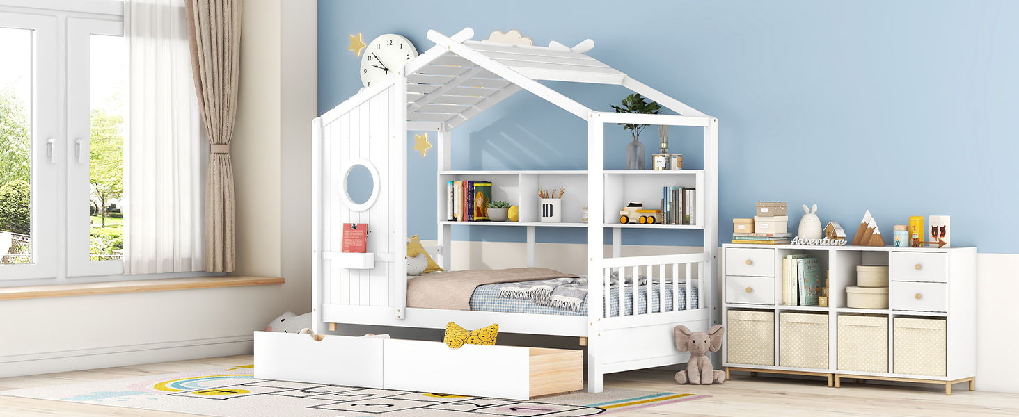 Modern Design House Bed With Storage Shelf