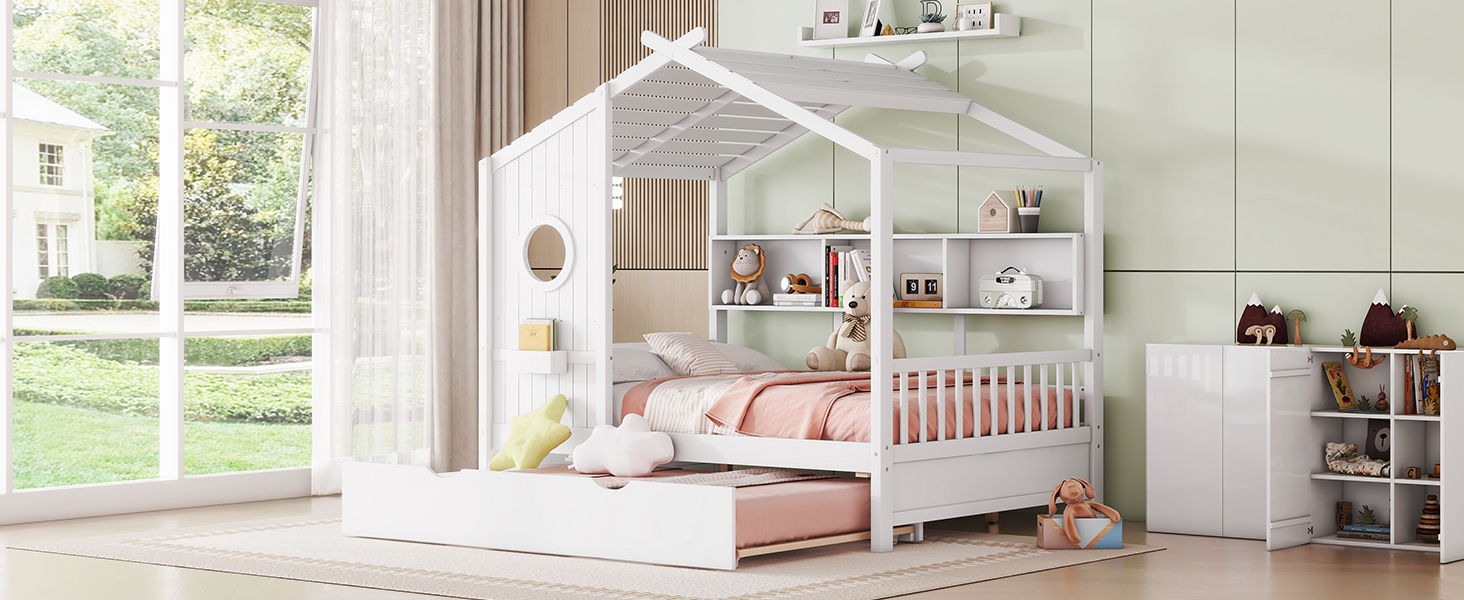 Modern Design House Bed With Storage Shelf