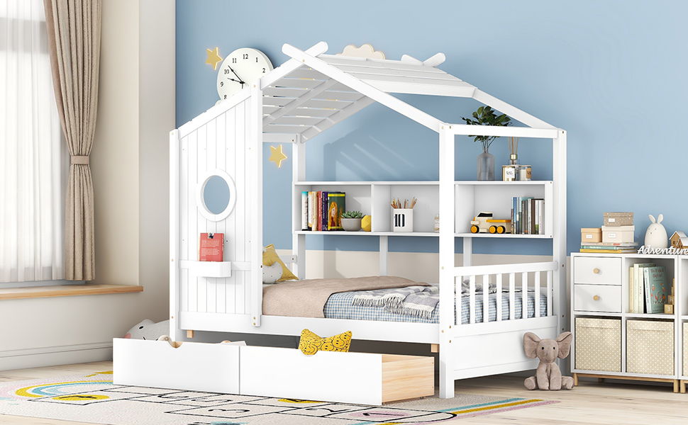 Modern Design House Bed With Storage Shelf
