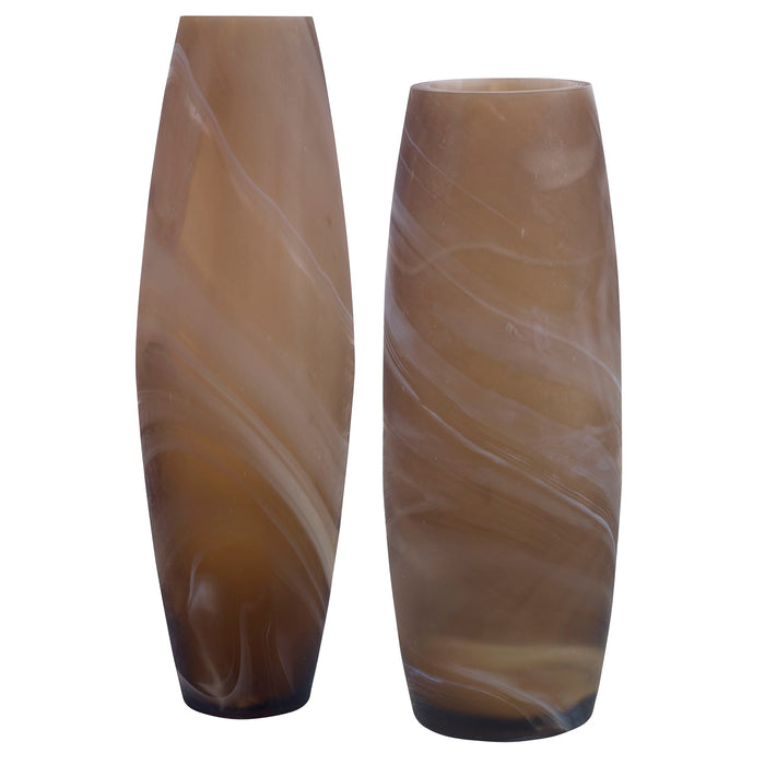 Delicate Swirl - Caramel Glass Vases (Set of 2)