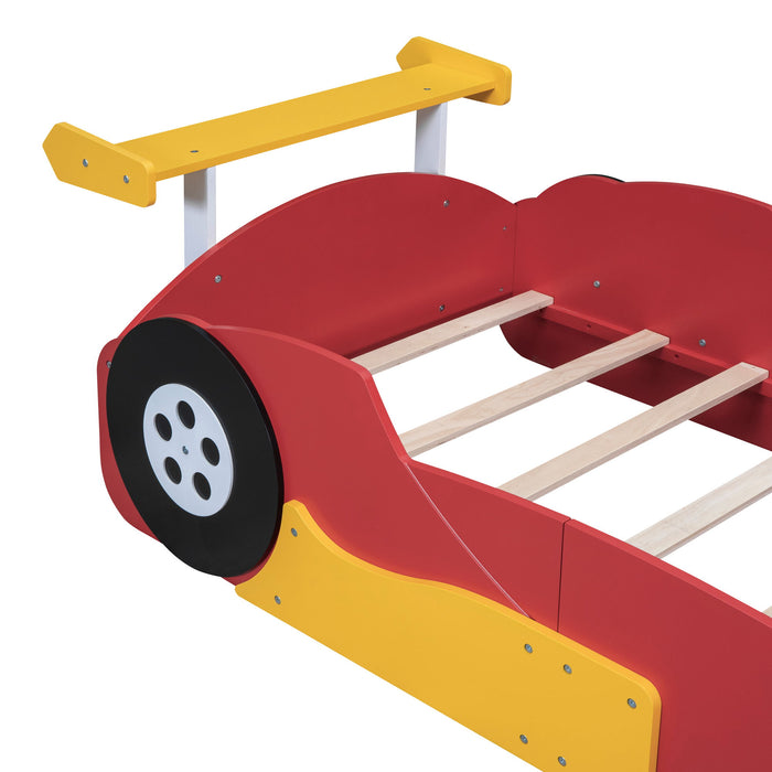 Race Car-Shaped Platform Bed With Wheels