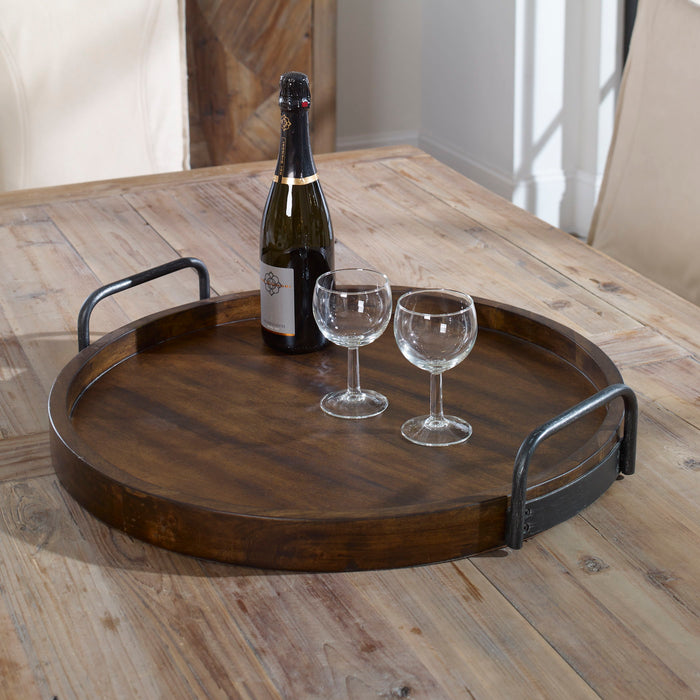 Reine - Round Wooden Tray - Dark Brown