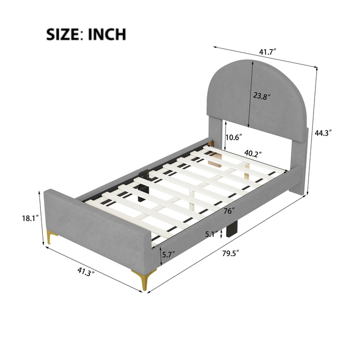Upholstered Platform Bed With Classic Semi-Circle Shaped Headboard