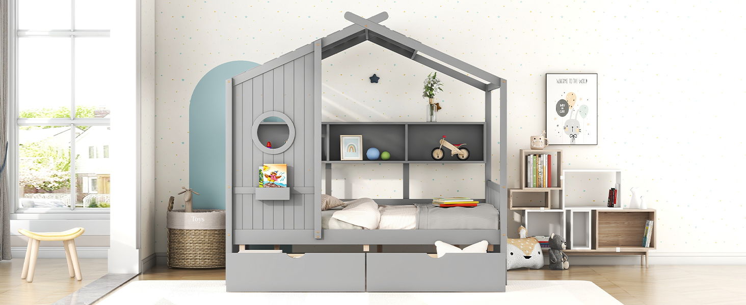 Modern Design House Bed With Storage Shelf