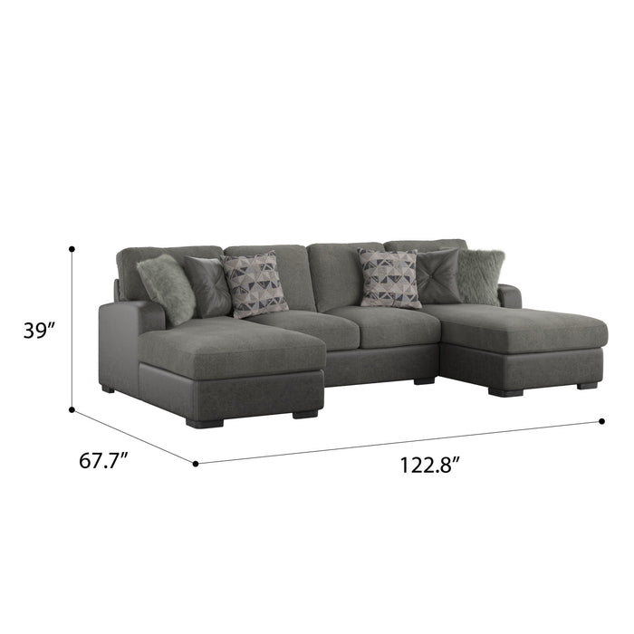 Berlin - Double Chaise Sectional - Gray Herringbone & Sanded Microfiber