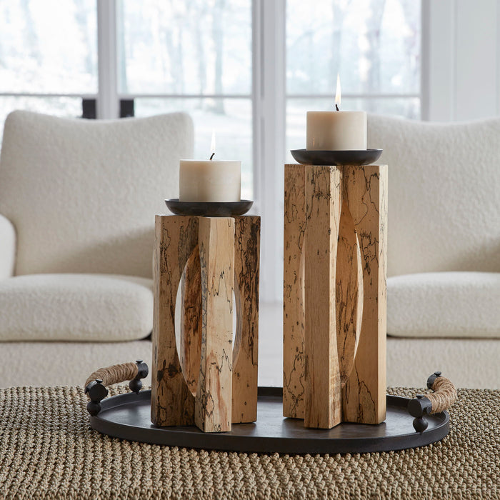 Ilva - Wood Candleholders (Set of 2) - Light Brown