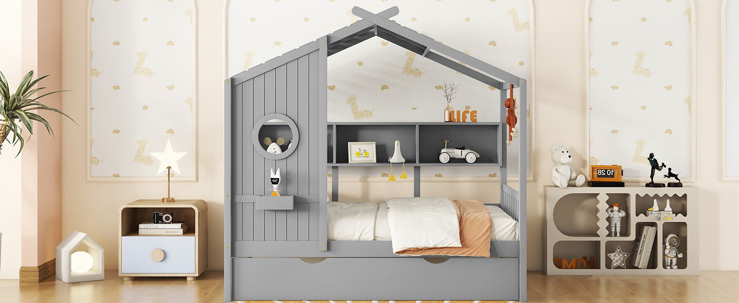 Modern Design House Bed With Storage Shelf