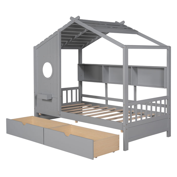 Modern Design House Bed With Storage Shelf
