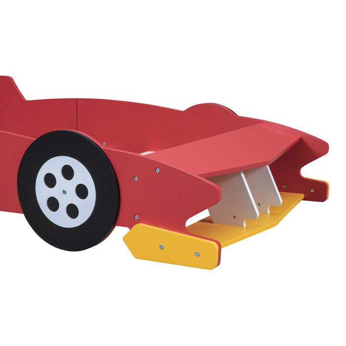 Race Car-Shaped Platform Bed With Wheels