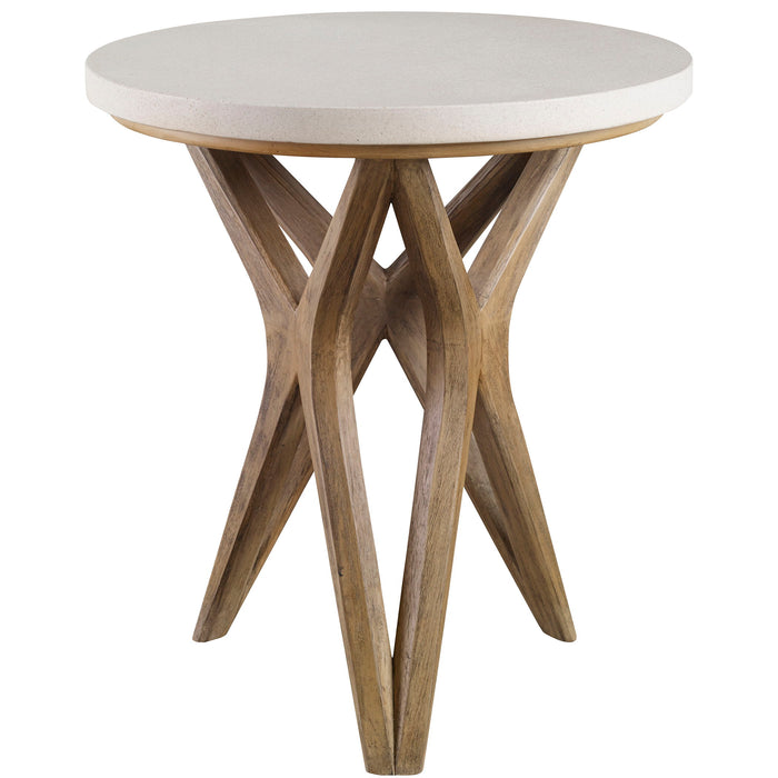 Marnie - Limestone Side Table - White & Light Brown