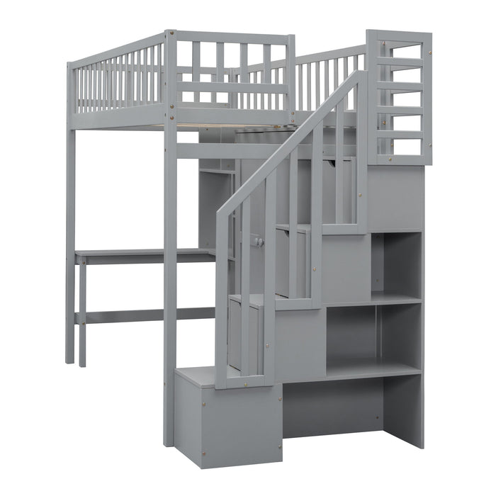 Loft Bed With Bookshelf, Drawers, Desk, And Wardrobe