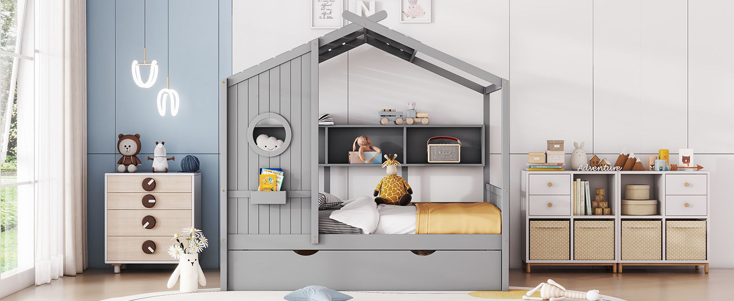 Modern Design House Bed With Storage Shelf