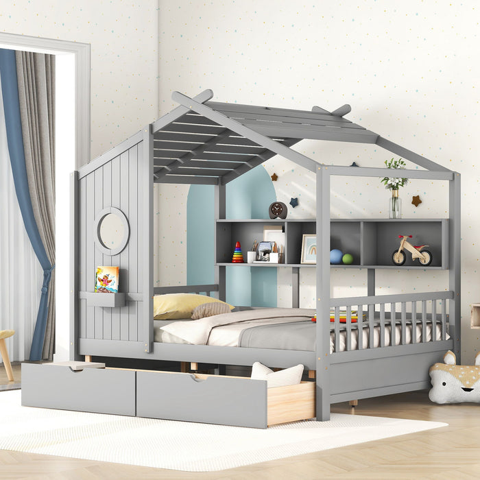 Modern Design House Bed With Storage Shelf