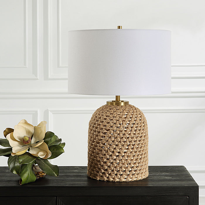 Kendari - Rope & Rattan Table Lamp - Yellow