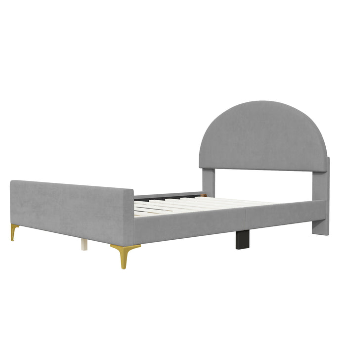 Upholstered Platform Bed With Classic Semi-Circle Shaped Headboard