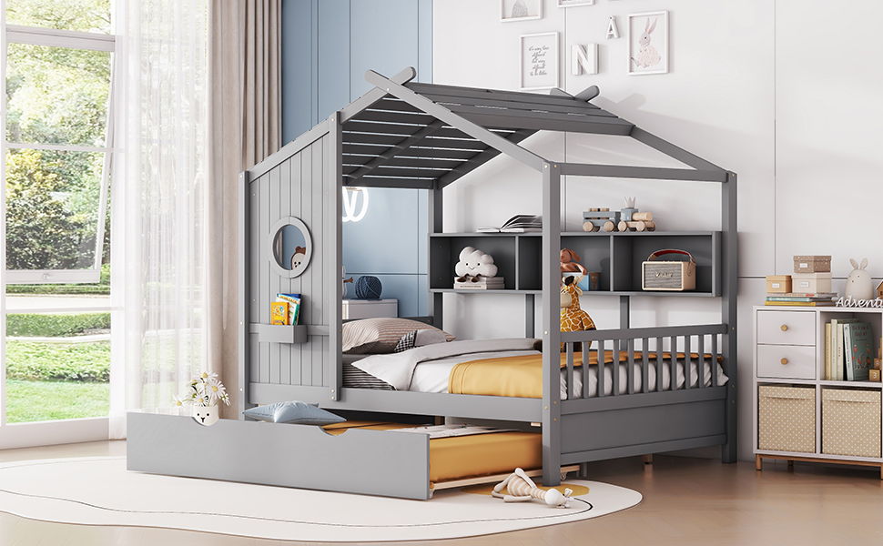 Modern Design House Bed With Storage Shelf