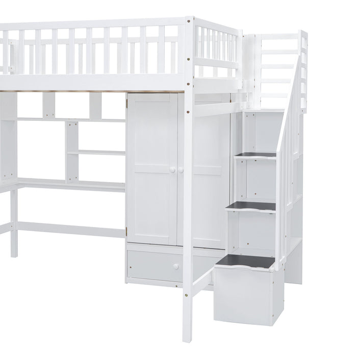 Loft Bed With Bookshelf, Drawers, Desk, And Wardrobe