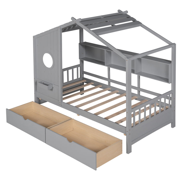Modern Design House Bed With Storage Shelf