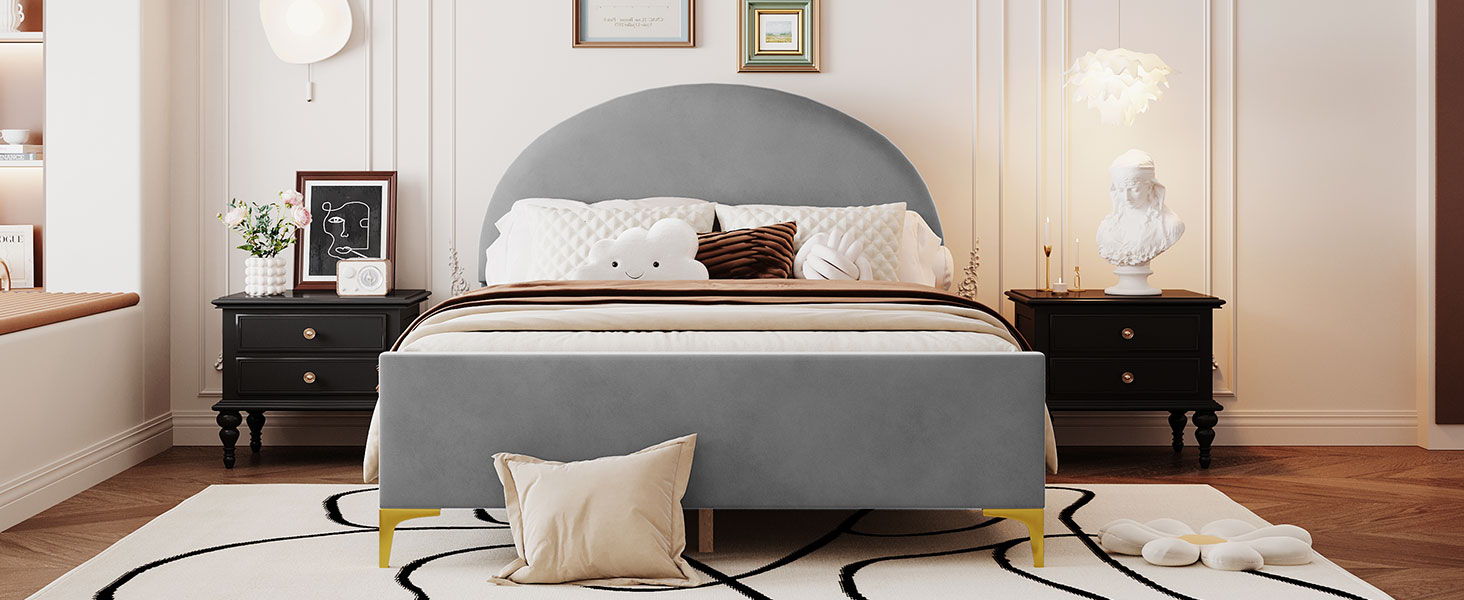 Upholstered Platform Bed With Classic Semi-Circle Shaped Headboard