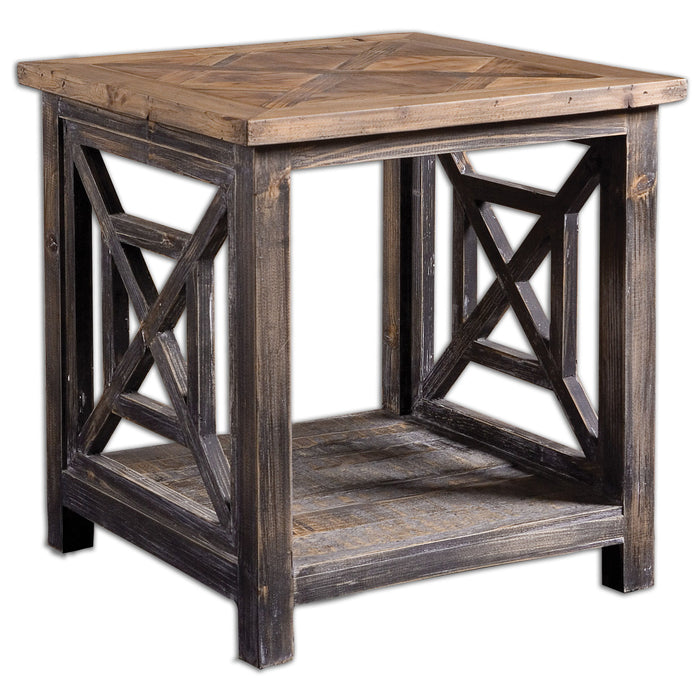 Spiro - Reclaimed Wood End Table - Light Brown & Dark Gray