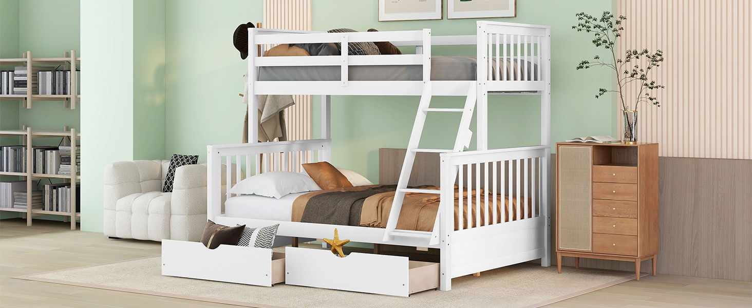Bunk Bed With Ladders And 2 Storage Drawers