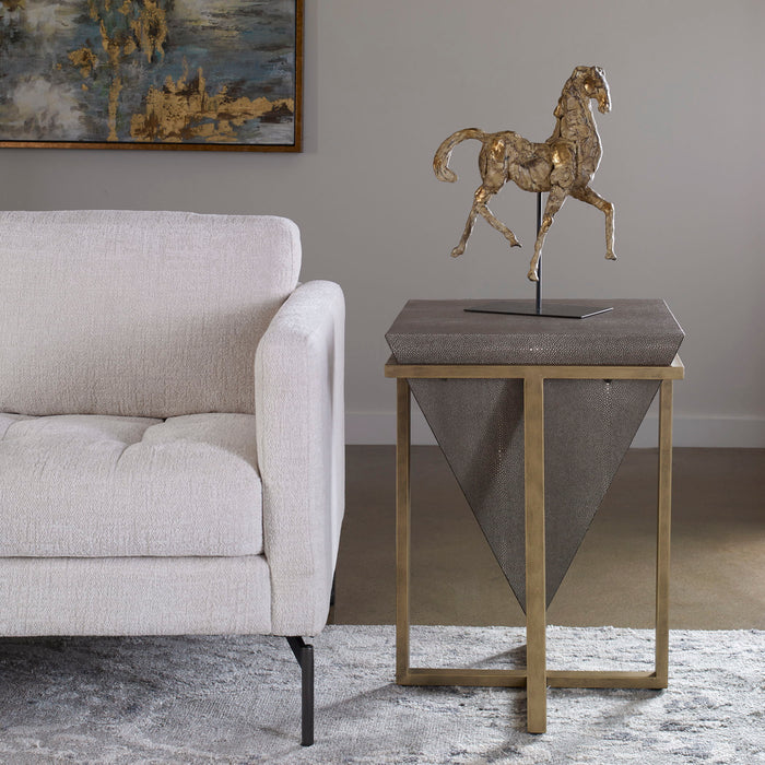 Bertrand - Shagreen Accent Table - Dark Gray & Gold