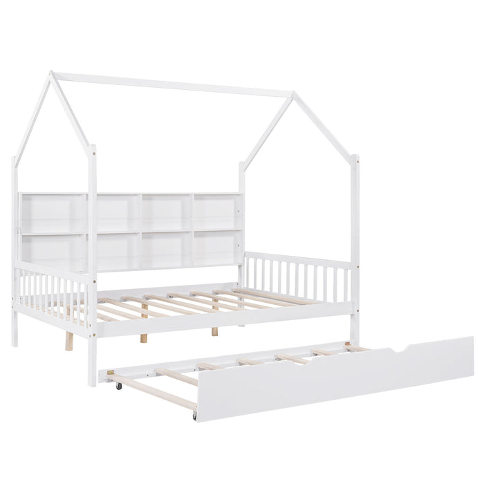 House Bed With Trundle, Kids Bed With Shelf