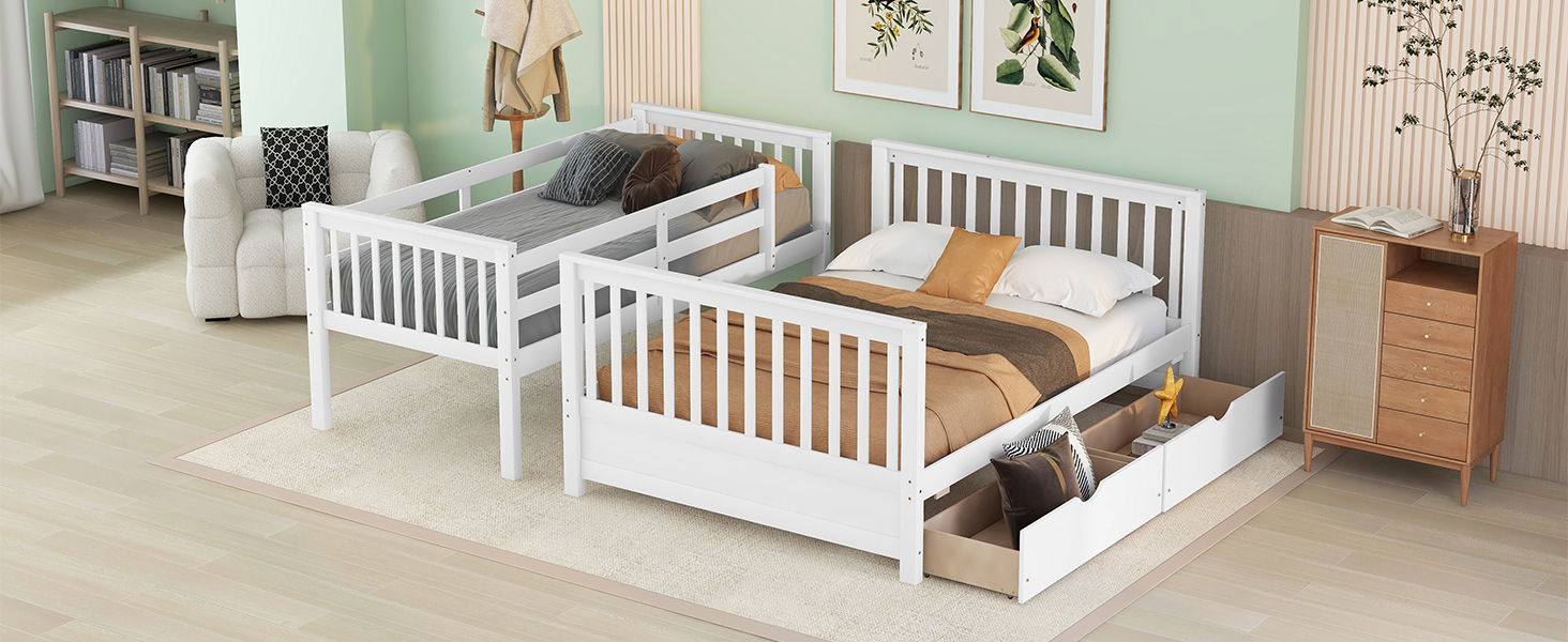 Bunk Bed With Ladders And 2 Storage Drawers