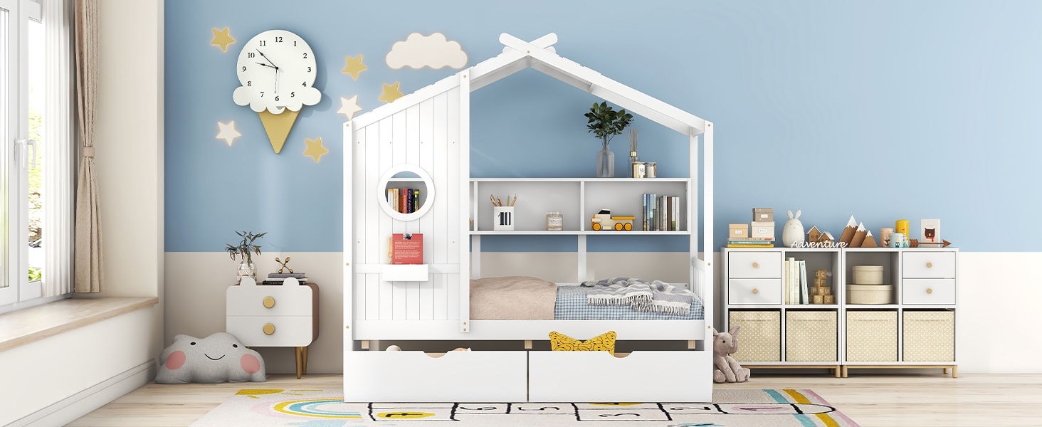 Modern Design House Bed With Storage Shelf