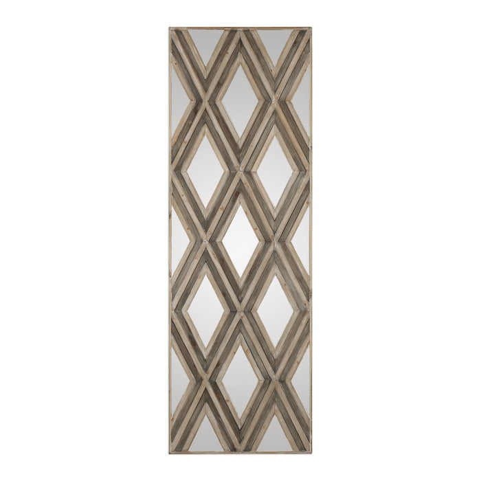 Tahira - Geometric Argyle Pattern Wall Mirror - Light Brown