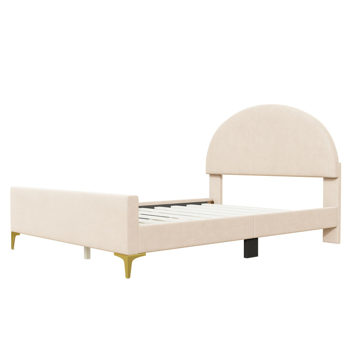 Upholstered Platform Bed With Classic Semi-Circle Shaped Headboard