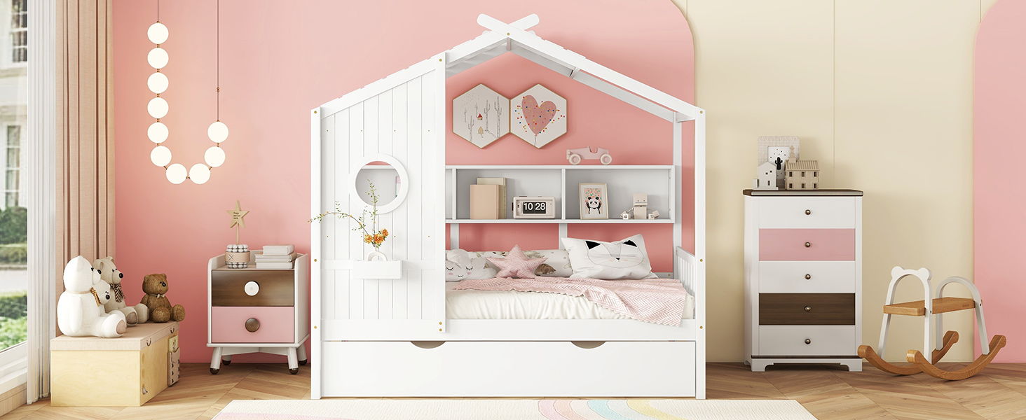 Modern Design House Bed With Storage Shelf
