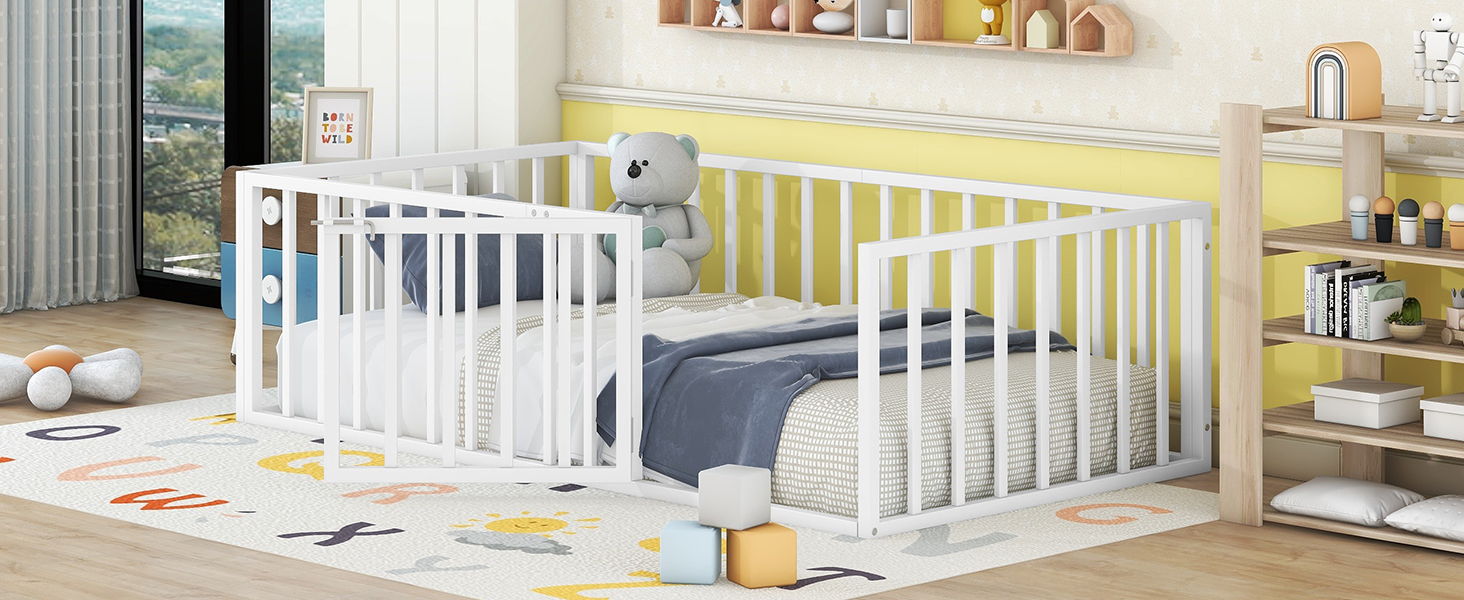 Metal Floor Bed Frame With Fence And Door
