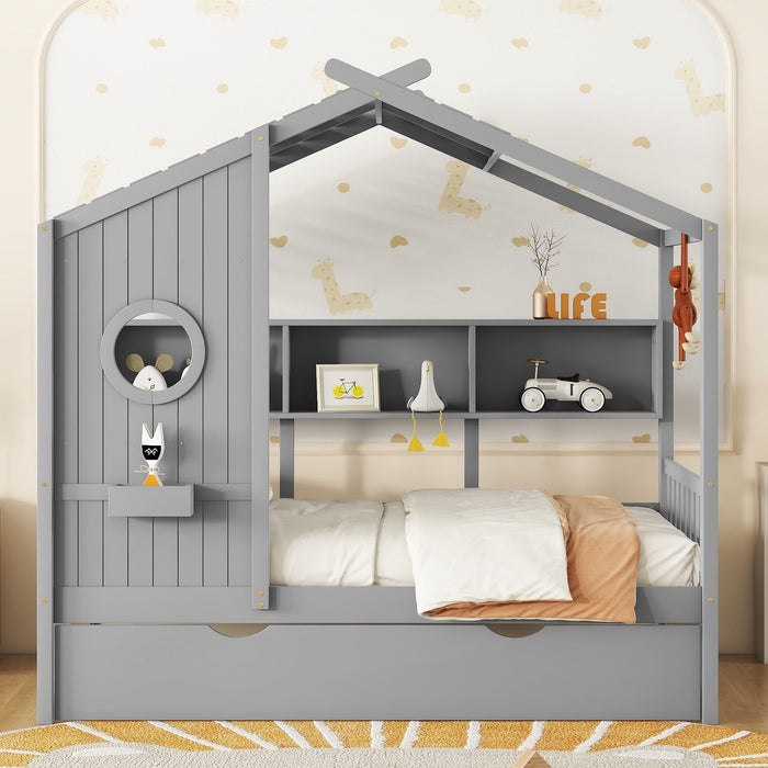 Modern Design House Bed With Storage Shelf