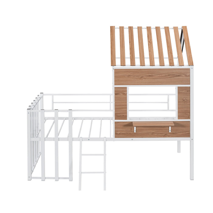 Loft Bed With Roof, Window, Guardrail, Ladder