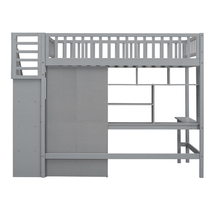 Loft Bed With Bookshelf, Drawers, Desk, And Wardrobe