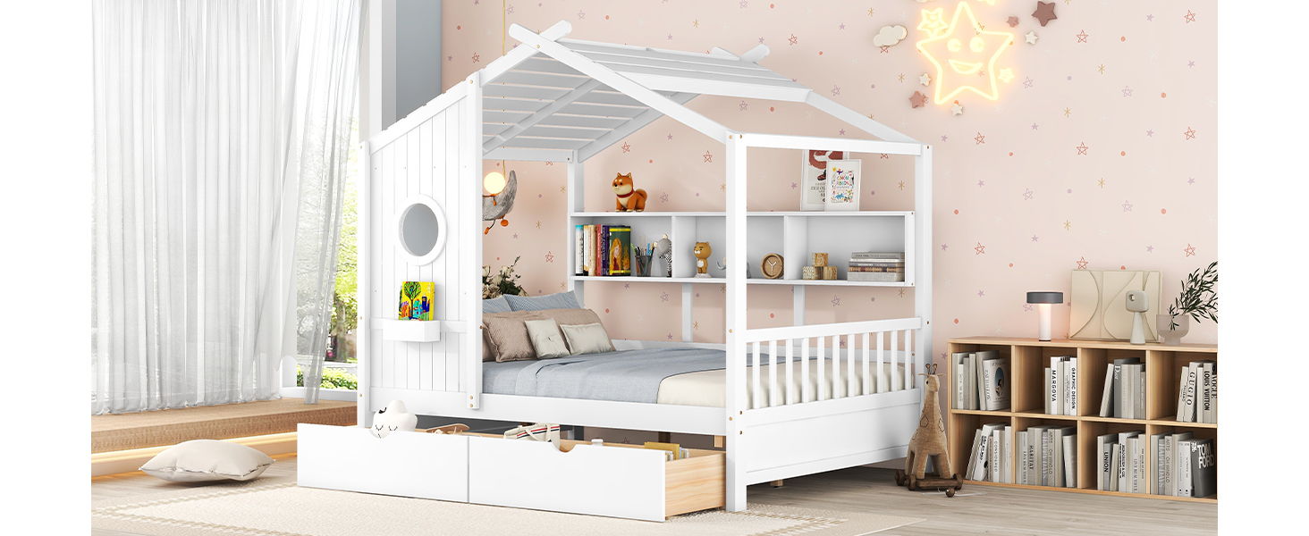 Modern Design House Bed With Storage Shelf