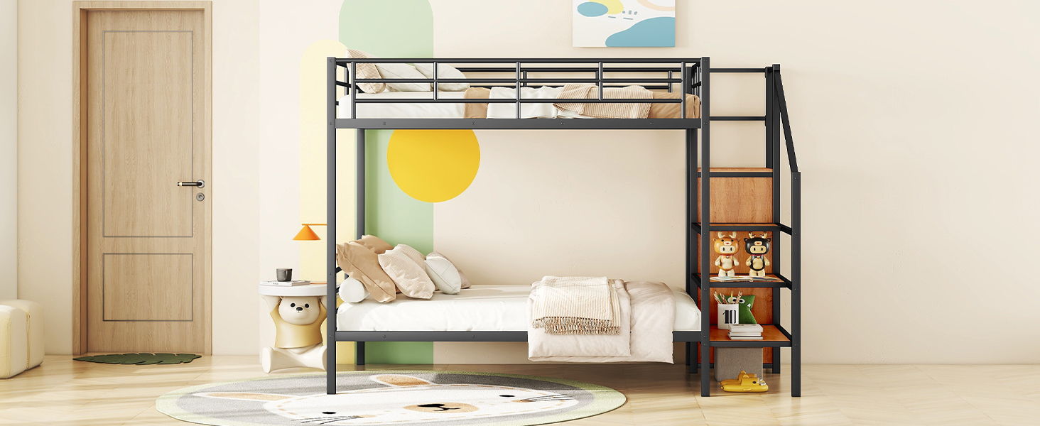 Bunk Bed With Lateral Storage Ladder And Wardrobe