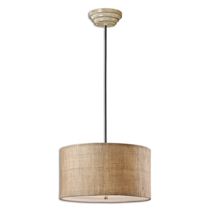 Dafina - 3 Light Burlap Drum Pendant - Beige