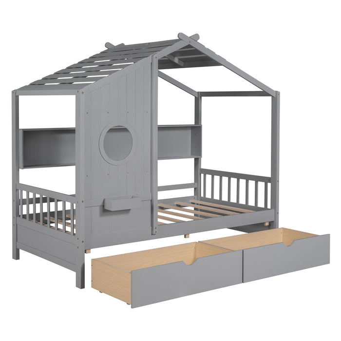 Modern Design House Bed With Storage Shelf