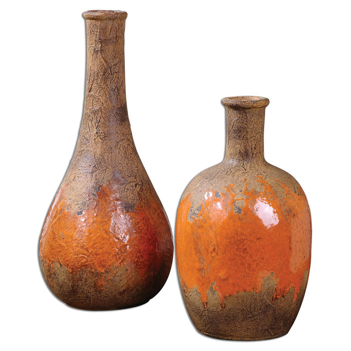 Kadam - Ceramic Vases (Set of 2) - Light Brown & Orange