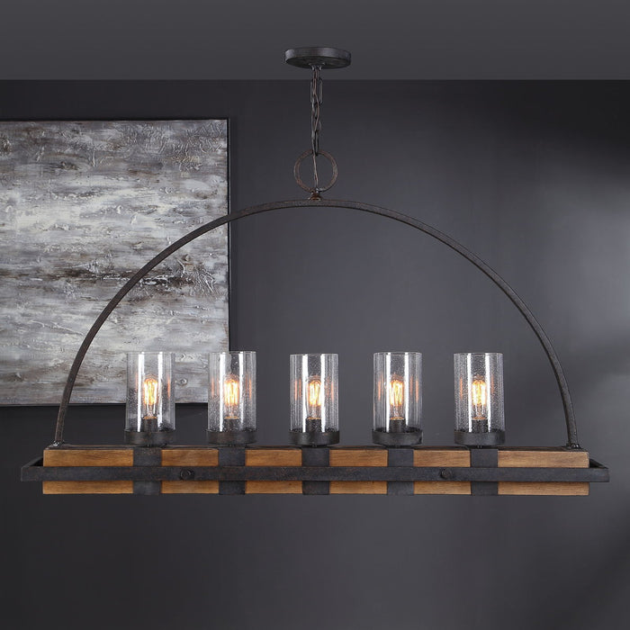 Atwood - 5 Light Rustic Linear Chandelier - Light Brown