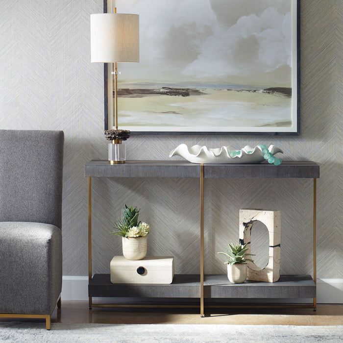 Taja - Modern Brass / Wood Console Table - Gold