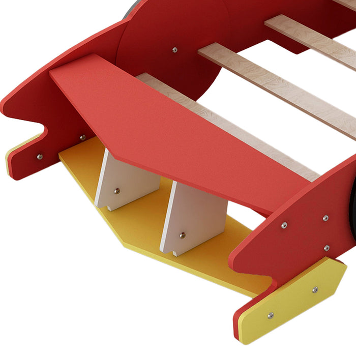 Race Car-Shaped Platform Bed With Wheels